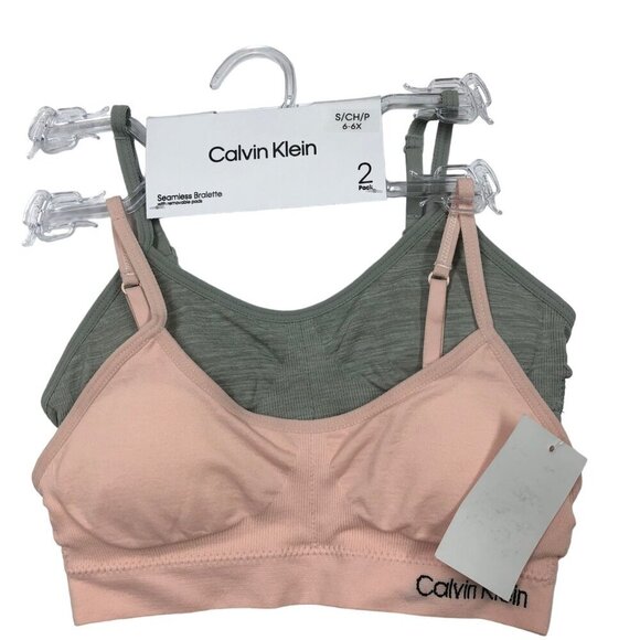 CALVIN KLEIN GIRLS 2 PACK SEAMLESS BRALETTE SM 6-6X NEW WITH TAG - Picture 1 of 7